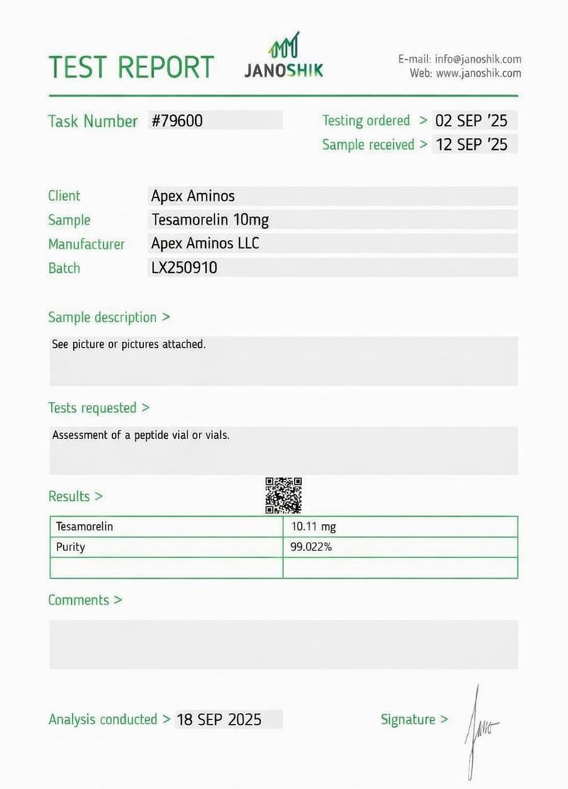 Test result for Tesamorelin 10mg